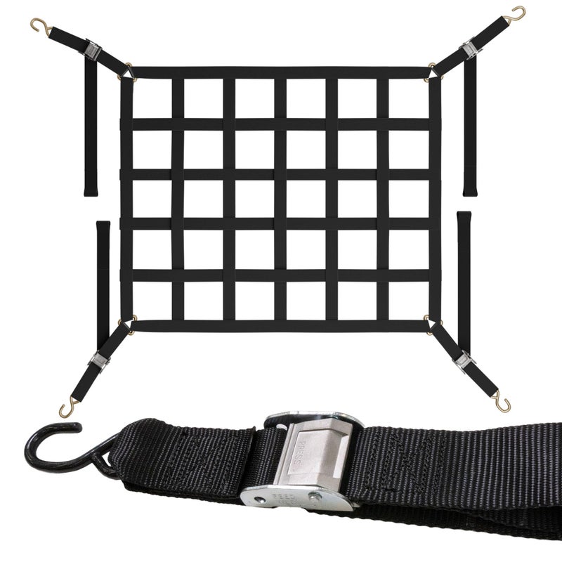 US Cargo Control Cargo Net for Pickup Truck Bed 4.2 FT x 3.5 FT, Adjustable Truck Cargo Net with S-Hooks & Cam Buckles, Fits Short Pickup Beds - Can Also Use in Trailers, Garages, Sheds - Image 1